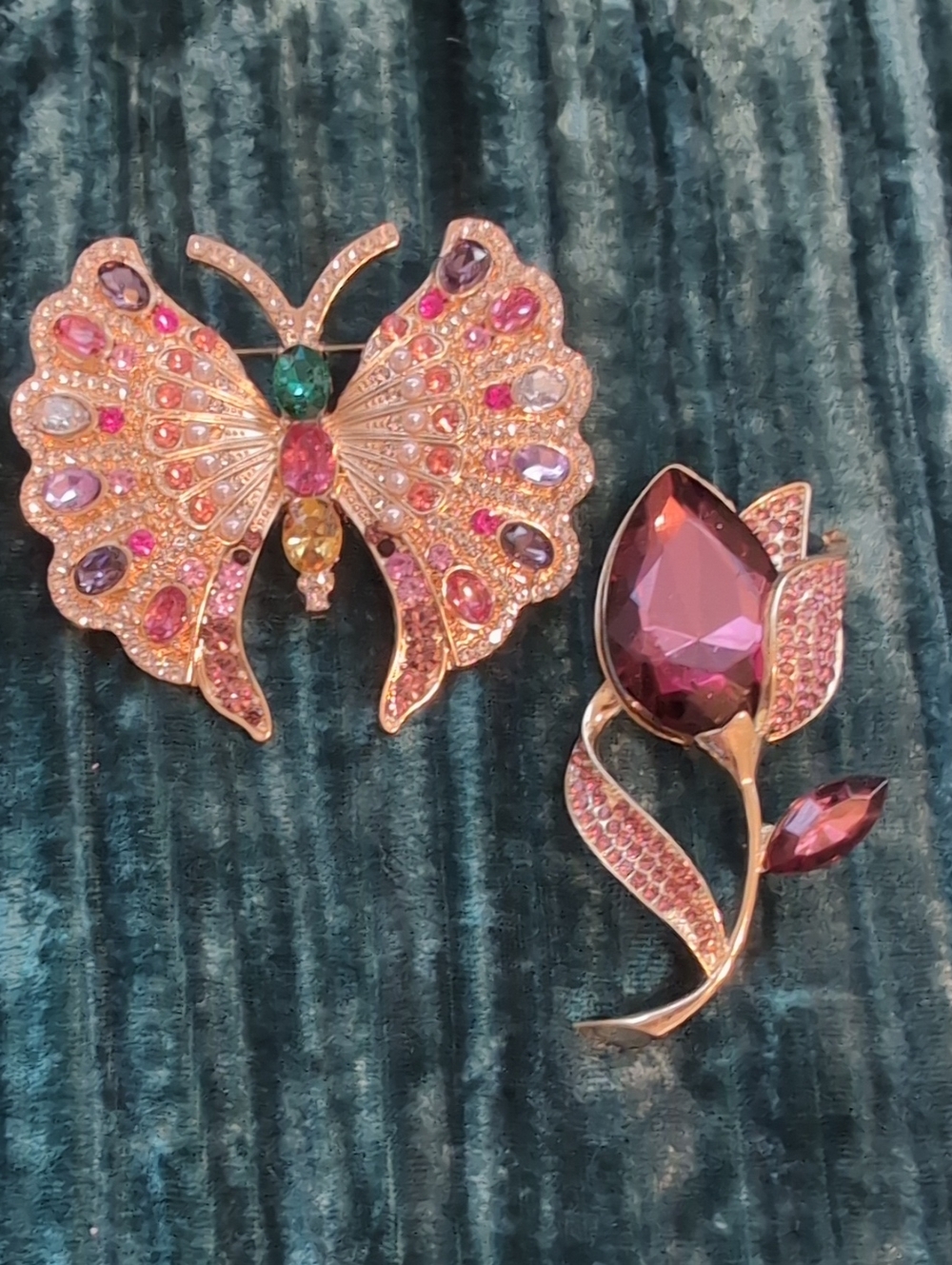 Gold-Tone Pink Crystal Butterfly and Tulip Bundle